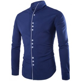 Stylish Pure Color Long Sleeve Shirt with Contrast Trim