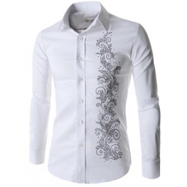 Stylish Fold-Over Collar Shirt with Rivet Floral Trim