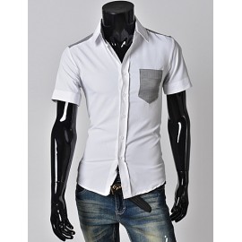 Modern Short Sleeve Shirt with Houndstooth Patch Pocket