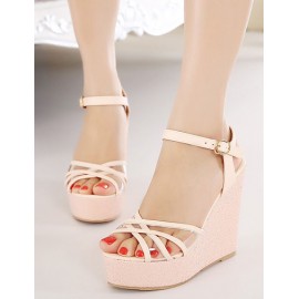 Fabulous See-Through Cross-Strap Wedge Sandals in Solid Color Size:34-39