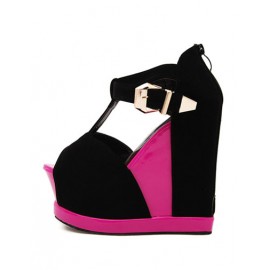 Clue Style Peep-Toe Wedge Sandals with T-Bar Trim Size:34-39