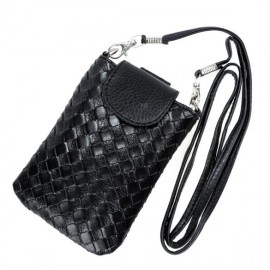 Fashion Women Synthetic Leather Woven Pattern Cell Phone Shoulder Bag Cross Bag Cell Phone Pouch