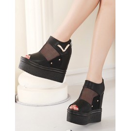 Sexy Peep-Toe Wedge Sandals with Mesh Panel Size:34-39