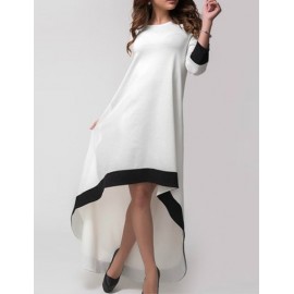 Charming High-Low Hemline Color Block Dress with 3/4 Sleeve
