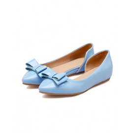 Youthful Pure Color Point-Toe Flats in Bowknot Trim Size:34-39