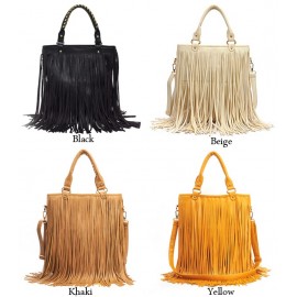 European Style New Lady Girl Women Synthetic Leather Tassel Bag Fashionable Shoulder Bag HandBag 
