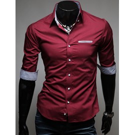 Stylish Contrast Color Turn-Up Cuff Half Sleeve Shirt