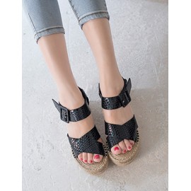 Casual Sling Back Platform Heel Sandals in Snake Veins Size:35-39