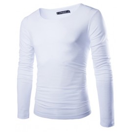 Basic Round Neckline Long Sleeve Tee in Solid Color