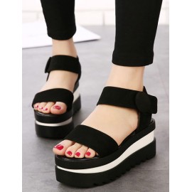 Fashion Velcro Trim Contrast Color Platform Heel Sandals Size:35-39
