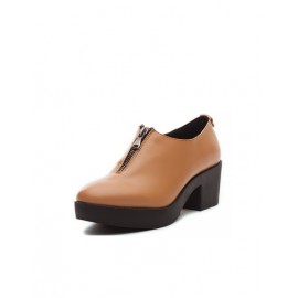 European Style Zip Embellished Chunky Heel Platform Shoes Size:35-39