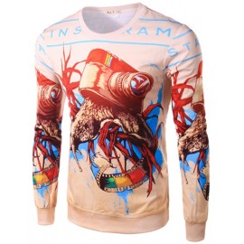 Abstract Cartoon Printed Long Sleeve Tee with Crew Neck