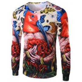 Colorful Animal Printed Round Neck Tee with Long Sleeve