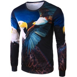 Vivid Eagle Printed Crew Neck Tee with Long Sleeve