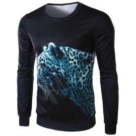 Styling Leopard Printed Crew Neck Tee with Long Sleeve