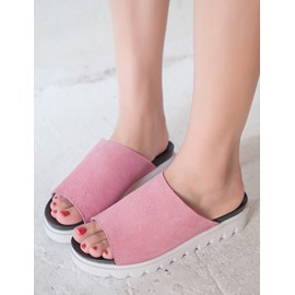 Cozy Contrast Color Platform Trim Slippers with Open Toe Size:35-39