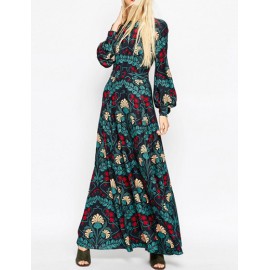 Vintage Lantern Sleeve Floral Print Maxi Dress with Cut Out Detail