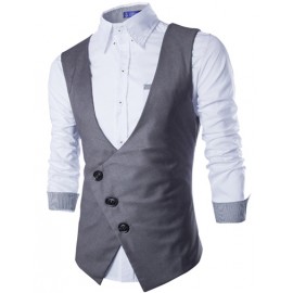 Tailored Vest with Slanted Buttons Placket