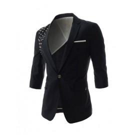 Trendy Diamante Ornament 3/4 Sleeve Single Button Blazer