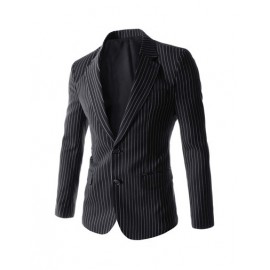 Aristocratic Vertical Pinstripes Twin Buttons Design Blazer