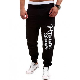 Loose-Fit Color Block Letter Printed Sweatpants with Hip Pocket