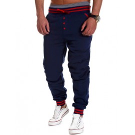 Fashionable Drawstring Stripe Waist Sweatpants with Single-Breasted