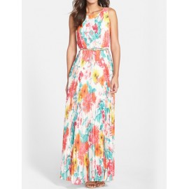 Chic Floral Print Maxi Tank Dress with Pleated Design