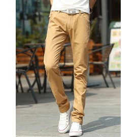 Casual Style Slim Fit Solid Color Fleeced Straight Pants