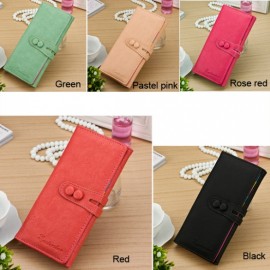 Fashion Women Synthetic Leather Candy Color Bifold Organizer Wallet Long Purse 