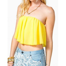 Alluring Off Shoulder Ruffle Tube Top in Pure Color