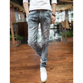 Vintage Distressed Patch Detail Casual Jeans
