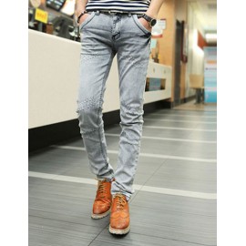 Stylish Contrast Frayed Trim Jeans in Slim Fitting For Men