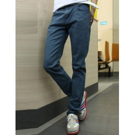 Snug Pure Color Zipped Jeans in Slim Fitting For Men
