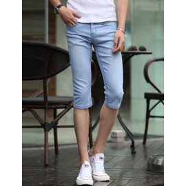 Trendy Elastic Pure Color Denim Shorts in Slim Fit
