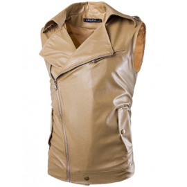 Casual Zip Up Leather Look Sleeveless Jacket in Slim Fit