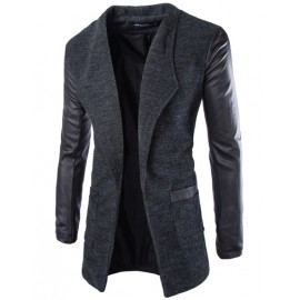 Slim Fit Lapel Jacket with Leather Look Panel Sleeve