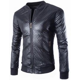 Cool Black Faux Leather Zipper Slim Fit Jacket