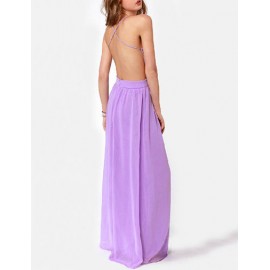 Sexy Deep V-Neck Back Cross Strape Trim Maxi Dress