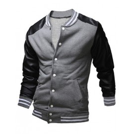 Classical PU Panel Single Breasted Baseball Jacket