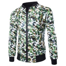 Fashion Camouflage Pattern Faux Leather Zipper Jacket