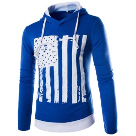 Outdoor Hooded Contrast Color Hoody in Flag Print