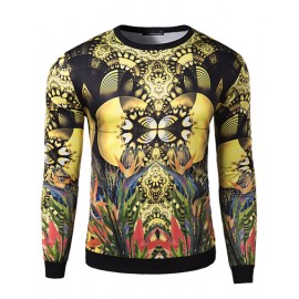 Abstract Plant Print Long Sleeve Slim Fit Sweatshirt