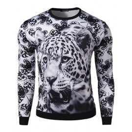 Fashionable Monochrome Leopard Print Slim Fit Sweatshirt