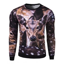 Handsome Deer Print Long Sleeve Round Neck Sweatshirt