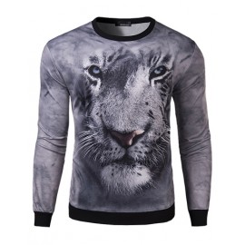 Stylish Round Neck Long Sleeve Sweatshirt with 3D Tiger Print
