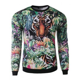 Amazing Bird Print Long Sleeve Tee with Round Collar