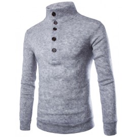 Button High Neck Sweater in Slim Fit