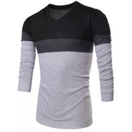 Youthful Color Blocking Stripes V-Neck Slim Fit Sweater
