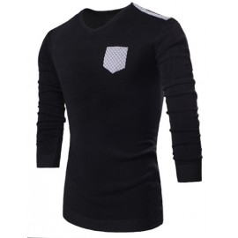 Stylish Rhombic Patch Decorated V-Neck Slim Fit Sweater