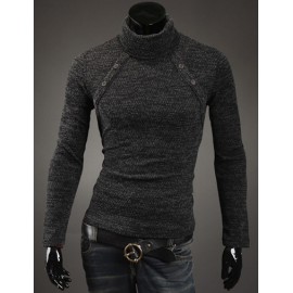 Stylish Turtle Neck Buttons Trim Sweater